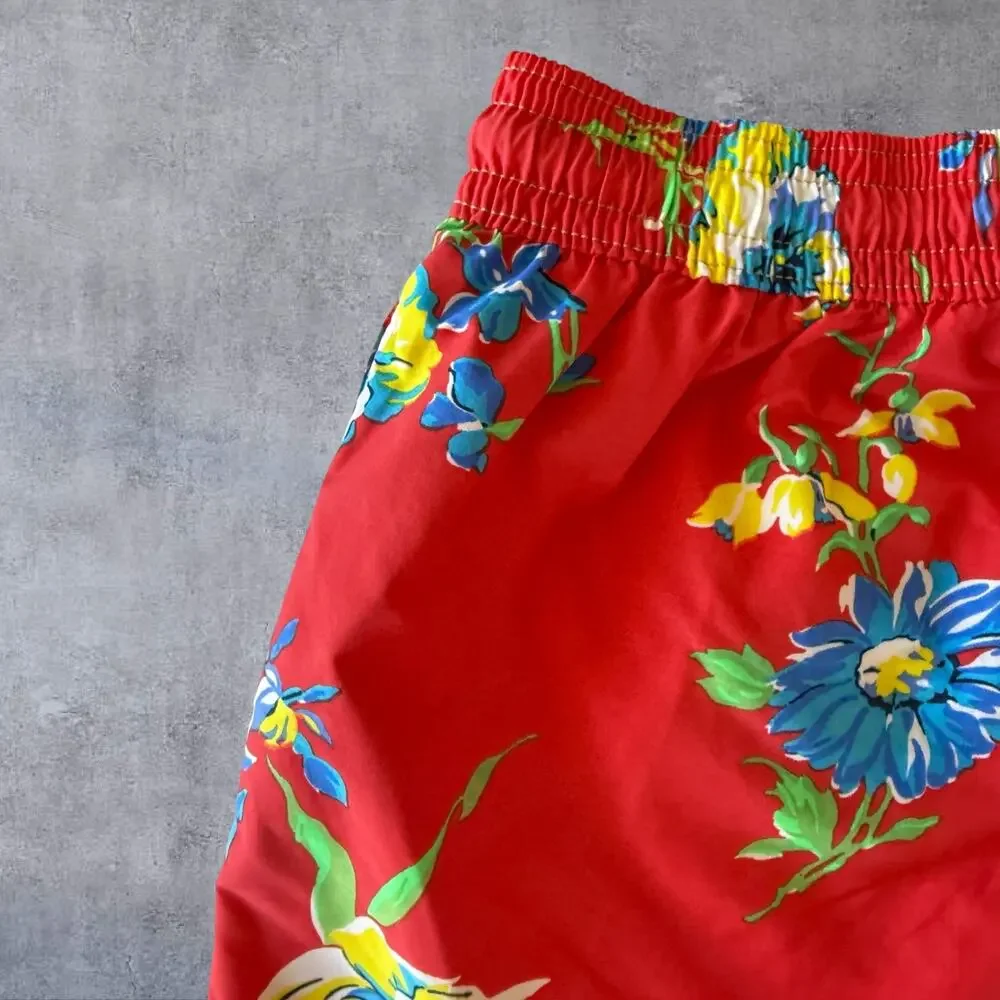 Vintage 90s Polo Ralph Lauren Swim Trunks Shorts Mens Medium M Red Floral Hawaii